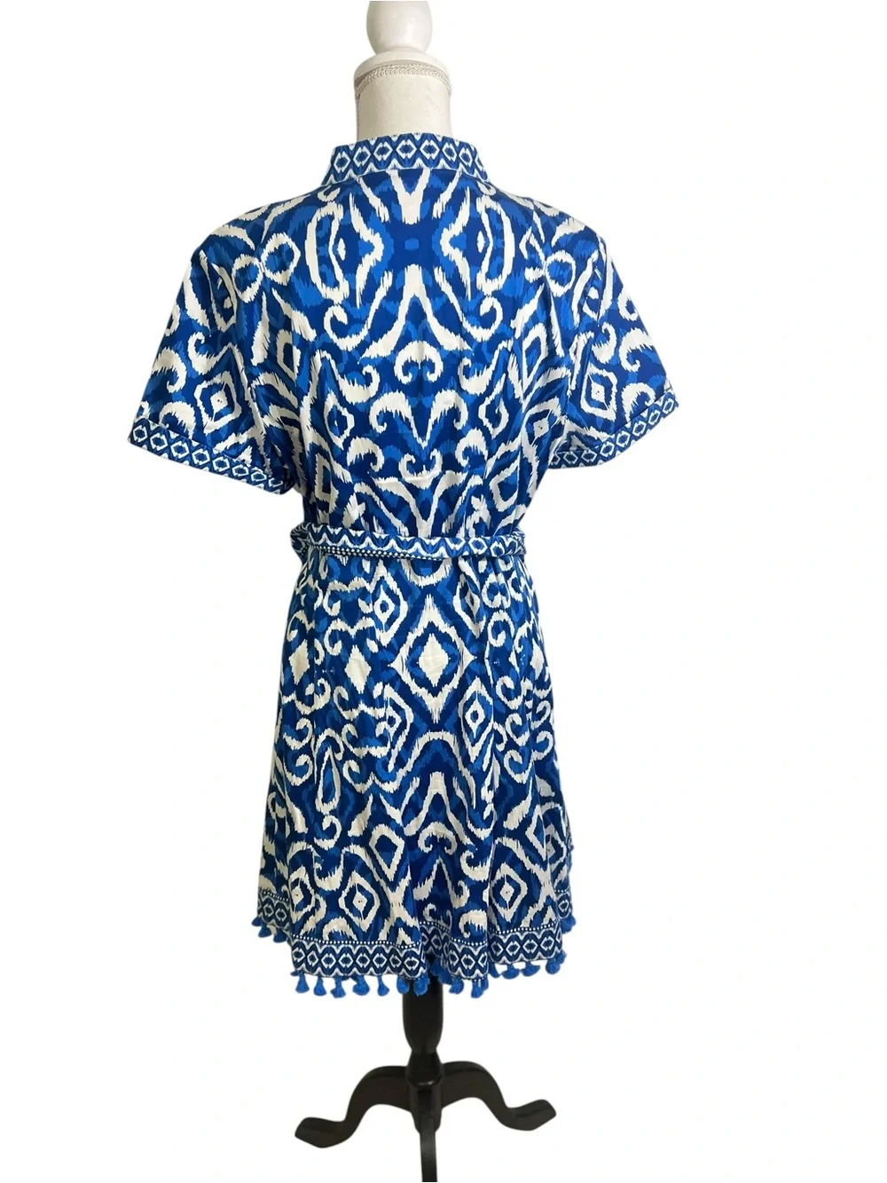 Alice + Olivia Lucy Roll Sleeve Ikat Mini Belted Shirtdress Size 12 - Picture 4 of 10